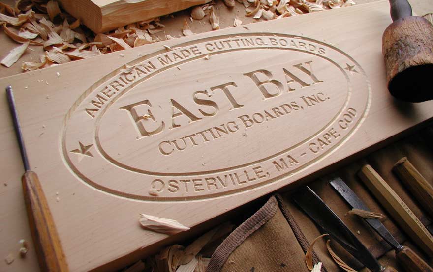 Cutting board with the East Bay logo