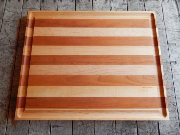 Flat Maple/Cherry Stripe Cutting Board with Trough