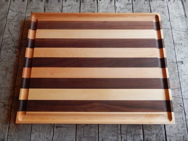 Flat Maple/Walnut Stripe Cutting Board with Trough
